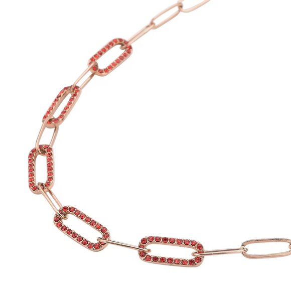 NEW Beautiful Ruby Color Austrian Crystal Paper Clip Chain Necklace - Picture 2 of 3